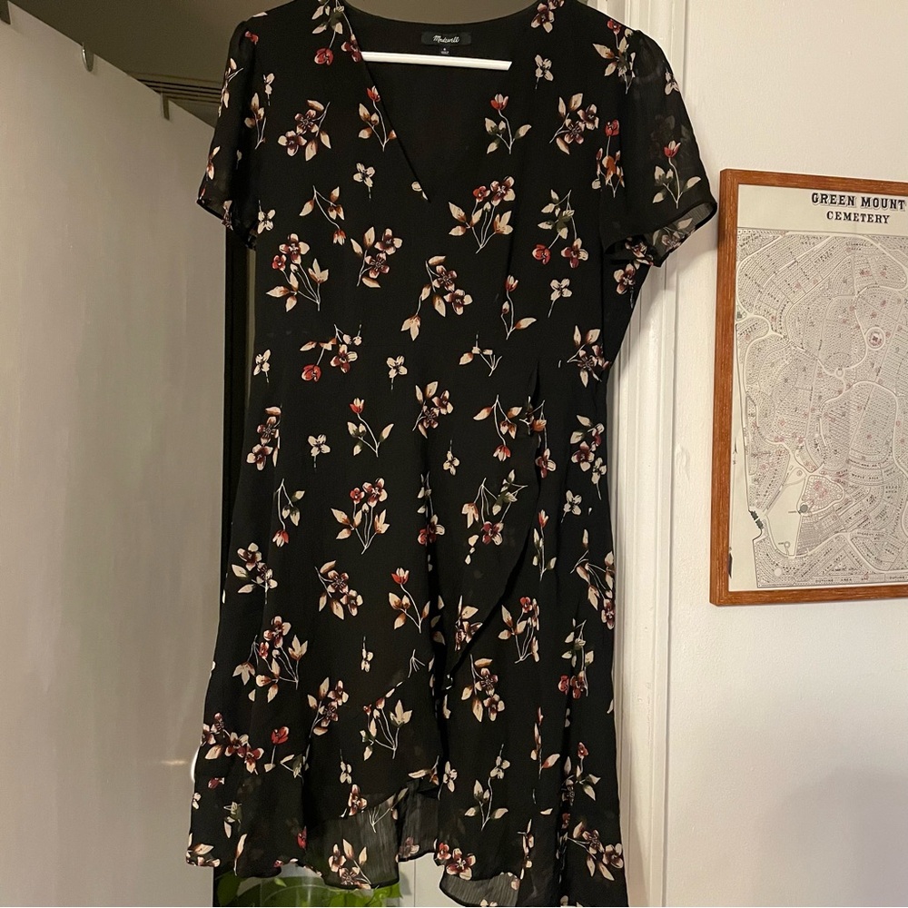 Madewell Black and Floral Mesh Dress